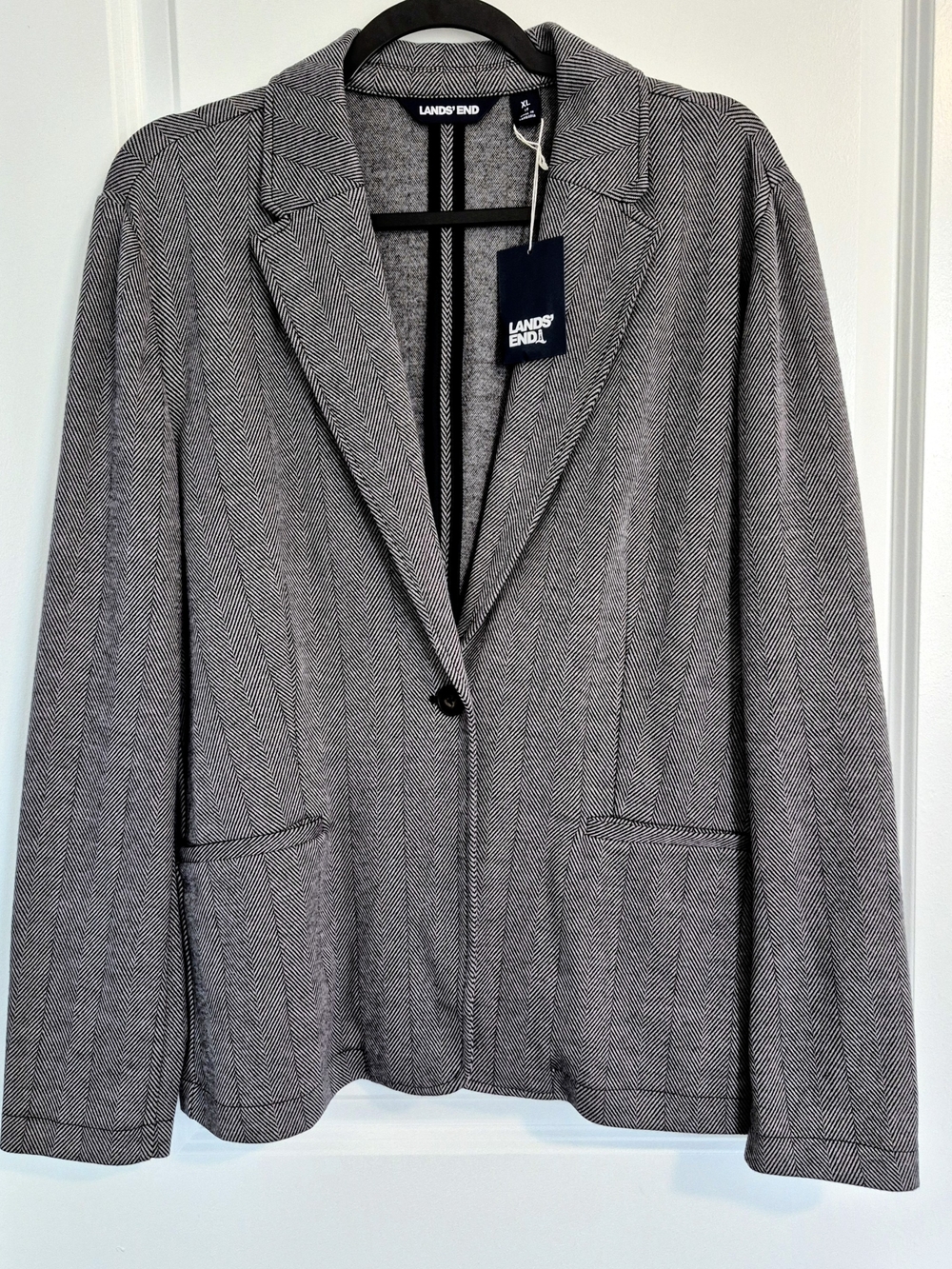 Lands' End Gray Herringbone Knit Blazer Jacket Size XL NWT